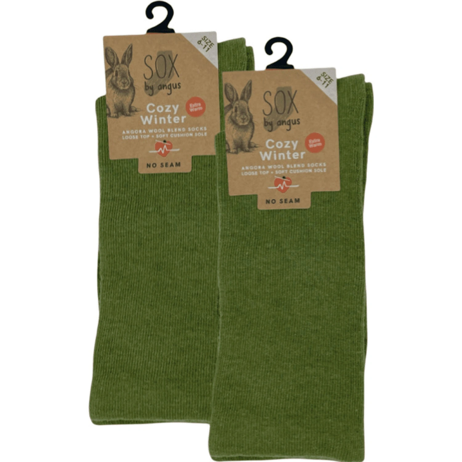 Cozy Khaki Green Angora Blend Socks - Seamless Comfort for Your Feet.